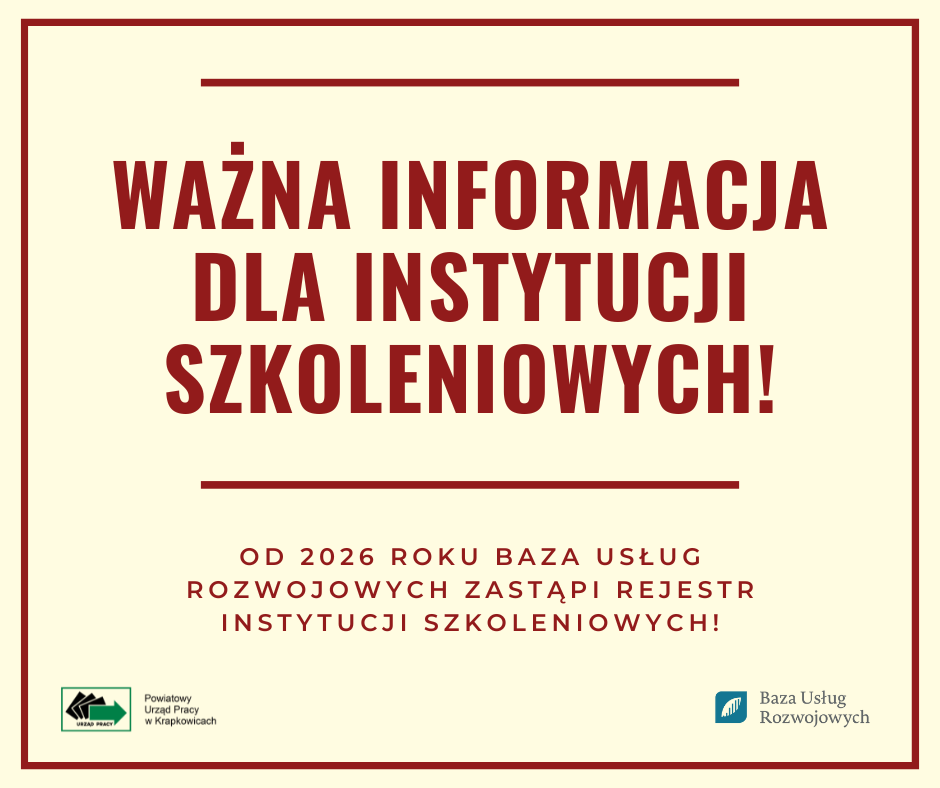 Zdjęcie artykułu WAŻNA INFORMACJA DLA INSTYTUCJI SZKOLENIOWYCH!