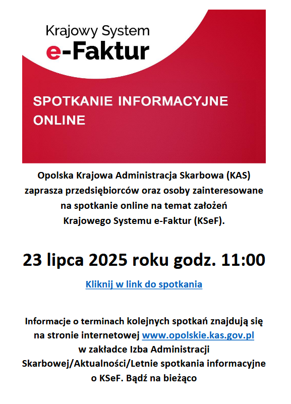 Zdjęcie artykułu Spotkanie informacyjne online - Krajowy System e-Faktur